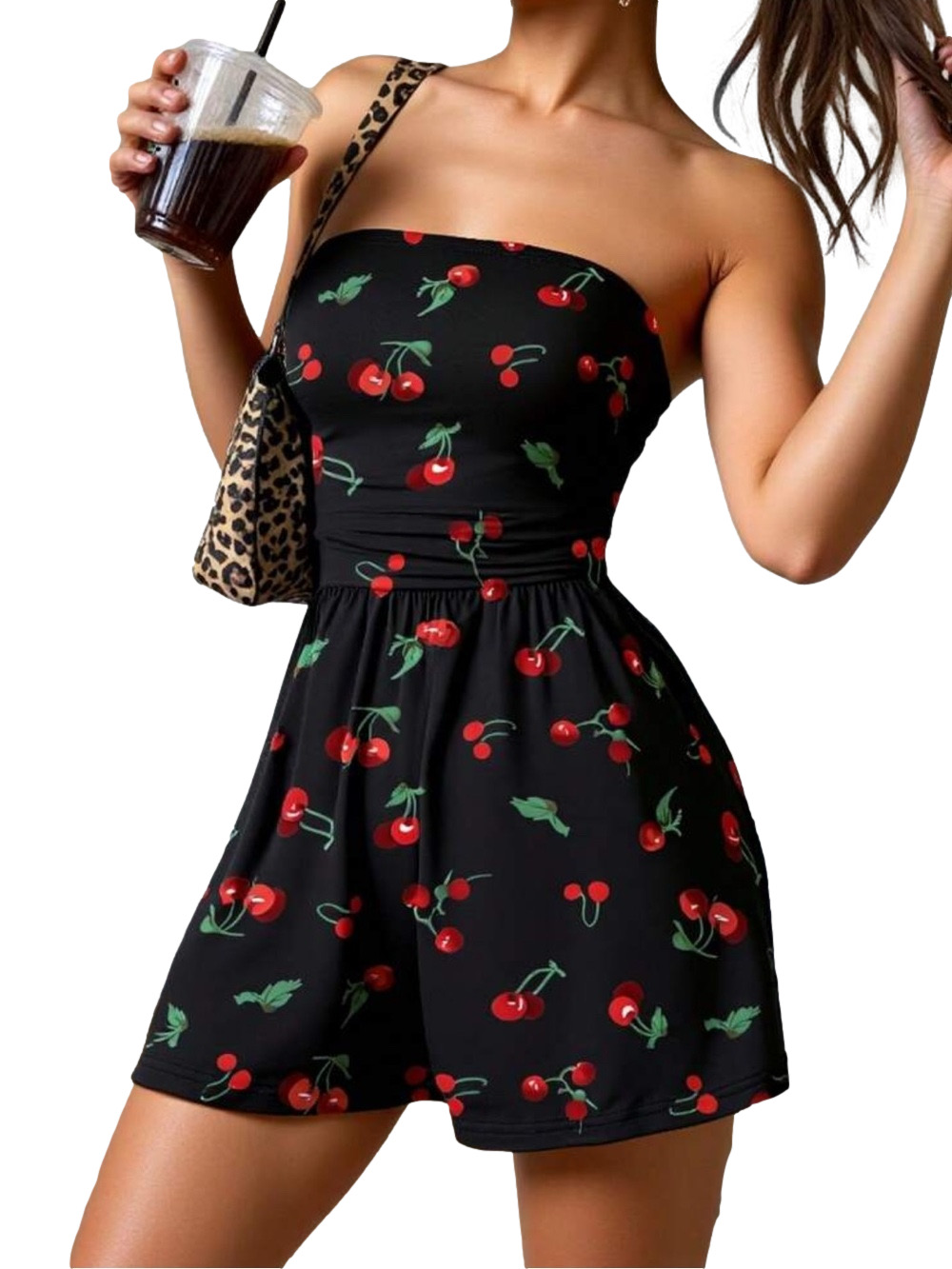 ⭐️Free With Any Purchase⭐️Black Cherry Print Strapless Romper
